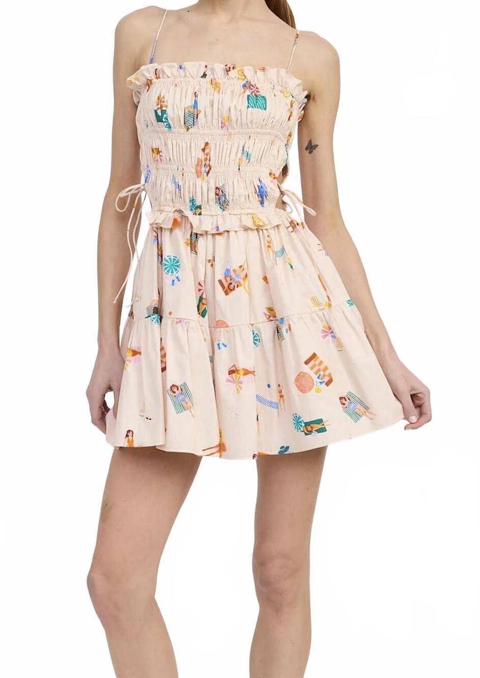NEW EMORY PARK beach print mini dress in peach